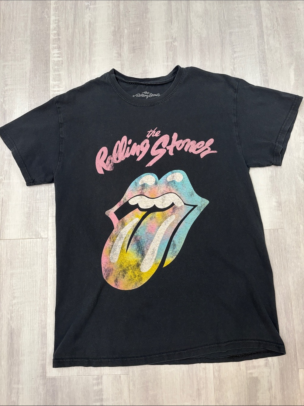 The Rolling Stones Black Tee with Pink Logo and Multicolor Tongue